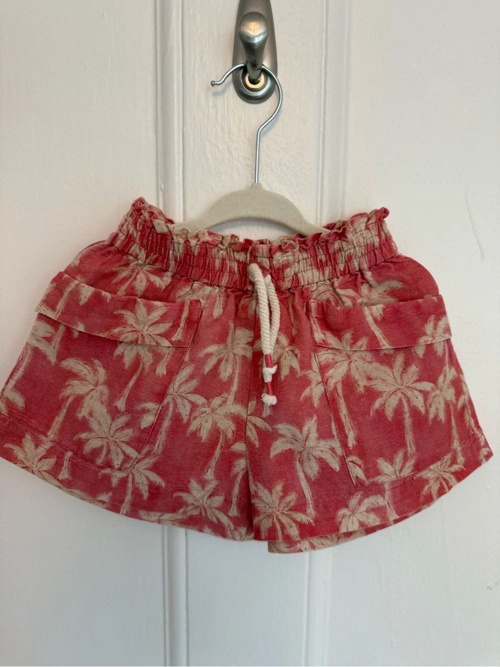Zara Coral Palm-Print Drawstring Kids Shorts
